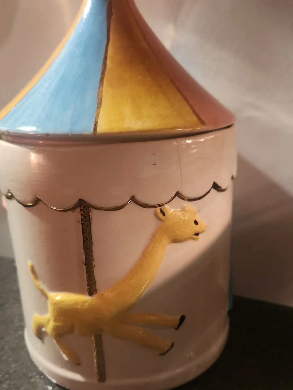 1960's SFA  Pottery Storybook Carousel Elephant Lollypop Canister Signed Millie